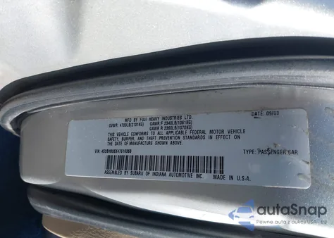 2004 Subaru Legacy Outback H6 3.0 Ll Bean z USA, uszkodzony, nr VIN 4S3BH806X47616368